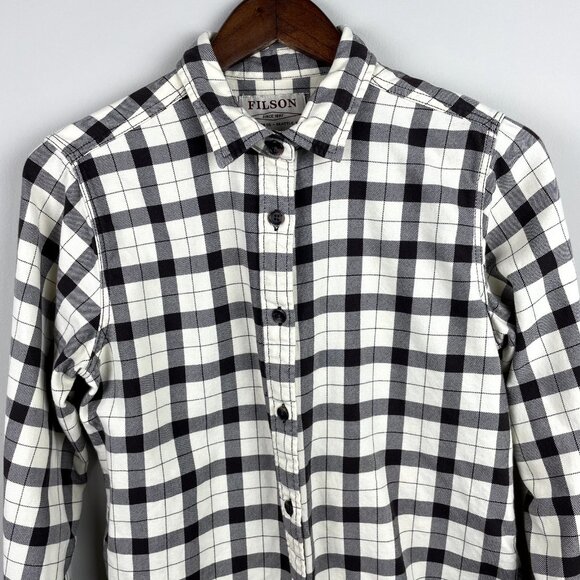 Filson Shirt Womens Medium Brown Cream Plaid Check Long Sleeve Button Up Casual - Picture 3 of 8